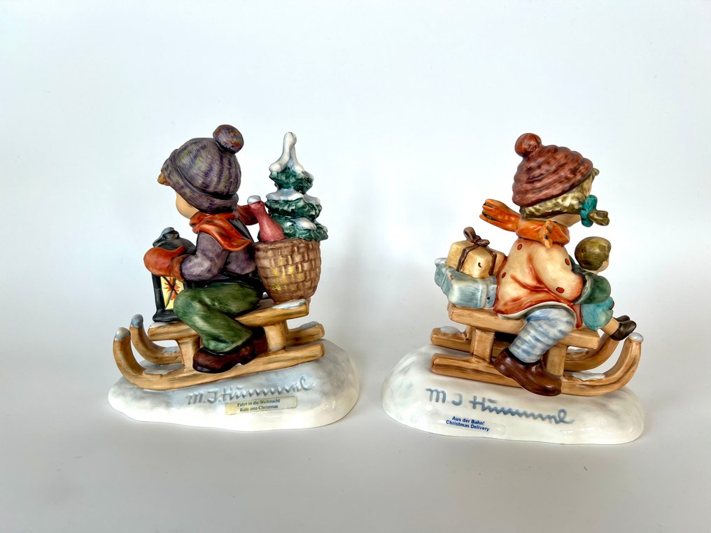 Goebel - 小塑像 - M.I. Hummel Figur Schlitten Duo: HUM 396/I Fahrt in die Weihnacht & HUM 2014/I Aus der Bahn - TMK7 (2) - 瓷器 #3.2