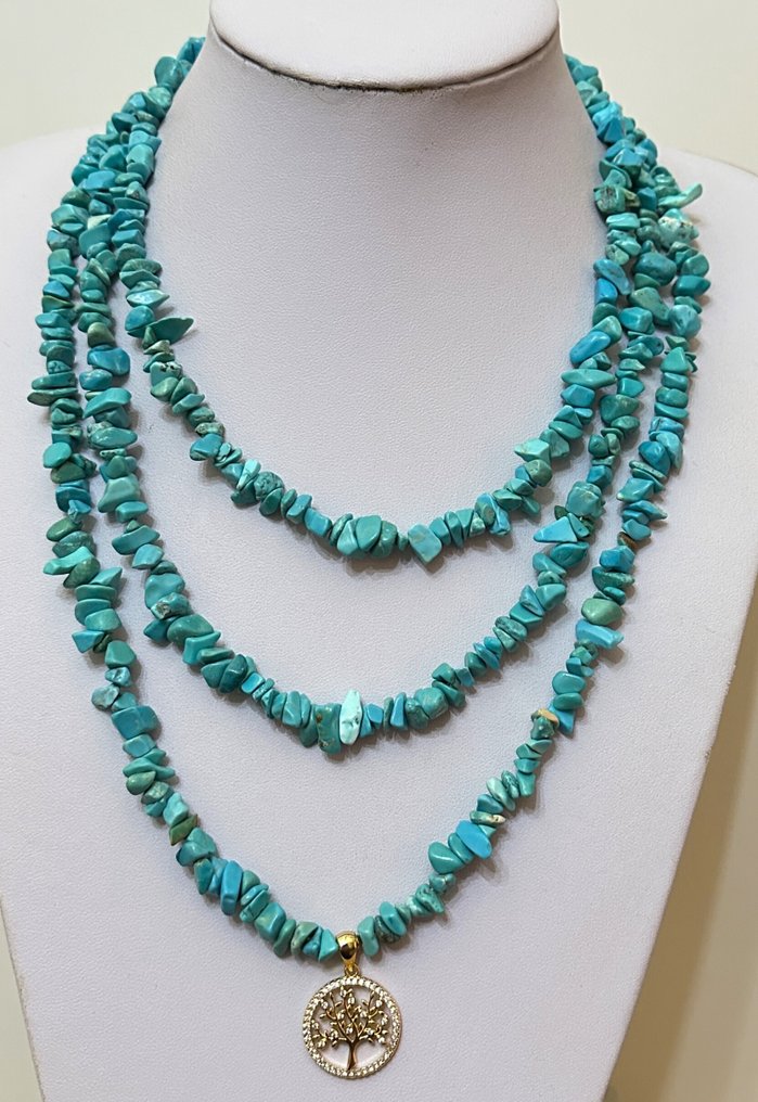 Τυρκουάζ σταθεροποιημένο και δέντρο της ζωής με κυρίκονες. Ευνοεί την προσευχή και την θεία ειρήνη. - Σετ κοσμημάτων 2 τεμαχίων - Υψηλή ποιότητα. Ασήμι 925. #4.3