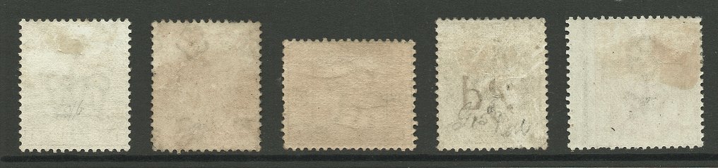Grande Bretagne - GB QV Groupe de 5 timbres imprimés en surface, en parfait état, avec charnière. #1.0