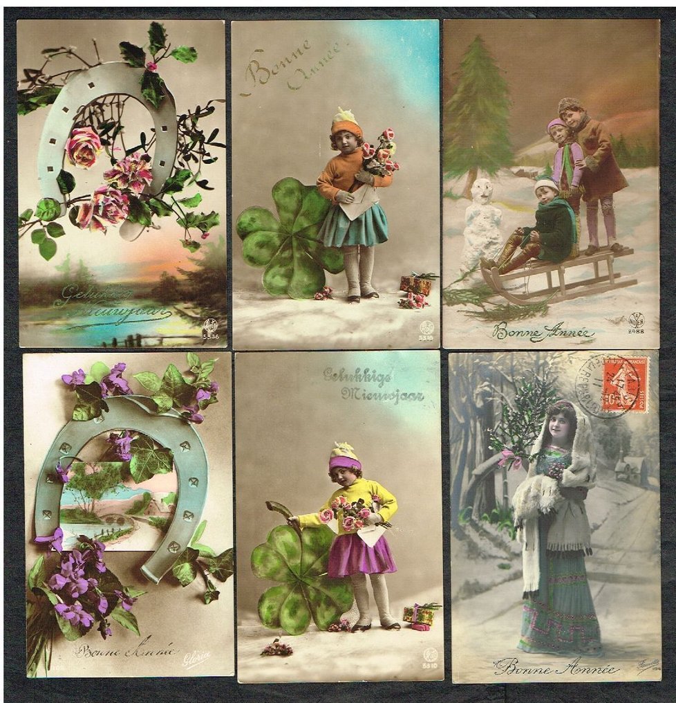 新年快乐，祝你新年快乐——一套包含121张已写好和未写的明信片。 - 明信片 (121) - 1900-1960 #2.1