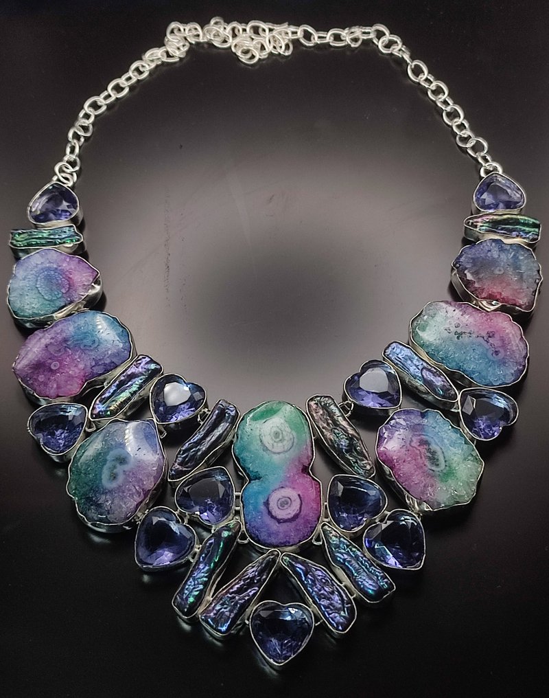 无底价 美丽的一流品质太阳能水晶紫水晶和巴洛克珍珠 手工制作 925 - Collar 頸鏈 #3.2