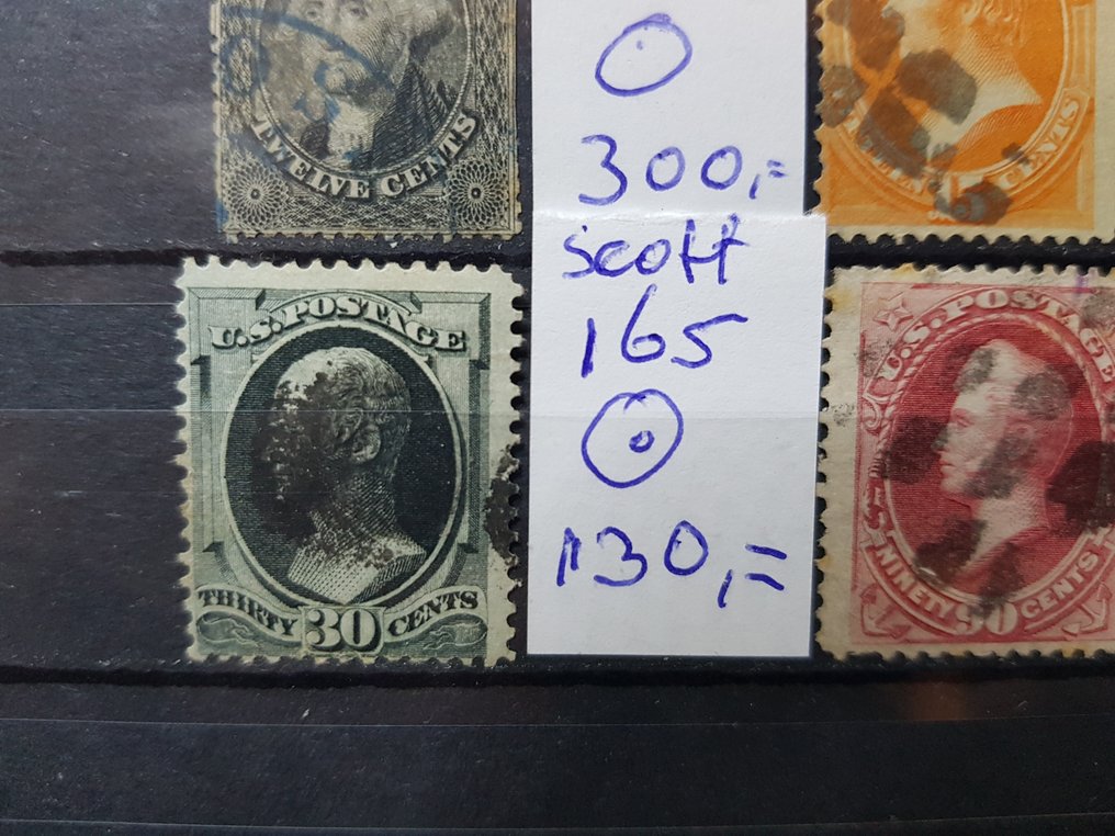 美国 1870 - Scott 编号 36、163、165 和 166。已盖章。 #3.2