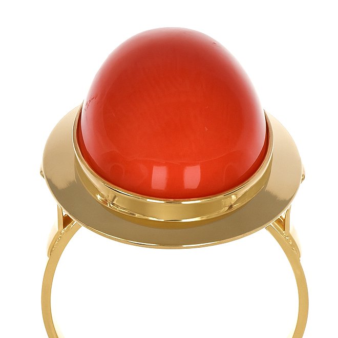戒指 - 18 克拉 黃金 珊瑚 #4.3