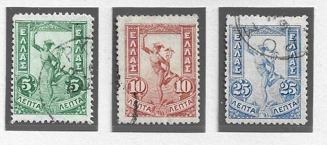 Greece 1901 - Flying Mercury complete set Used up to 1Dr MH for the 3 high values plus shade of the 1Dr #4.3