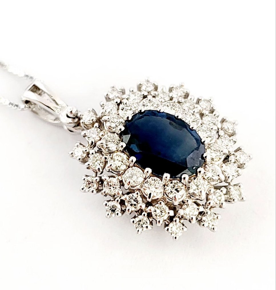 Colar com pingente - 18 K Ouro branco - 2.30ct. tw. Diamante (Natural) - Safira - Made in Italy #2.1