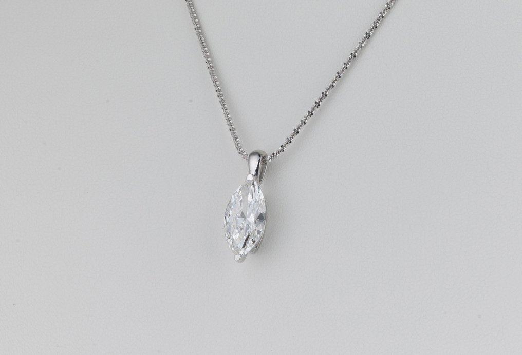 Αλυσίδα - 14 καράτια Λευκός χρυσός -  3.01ct. tw. Διαμάντι (Εργαστηριακής καλλιέργειας) - Marquise F-VVS2 #1.0