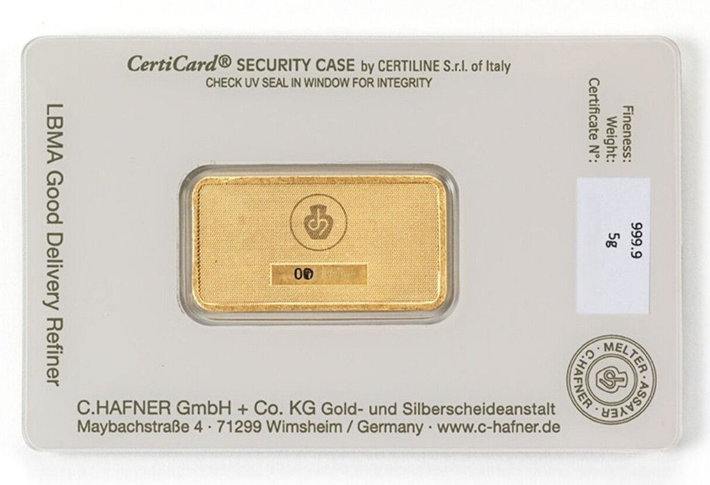 5 gramas - Ouro .999 - C. Hafner - Selado e com certificado #2.1