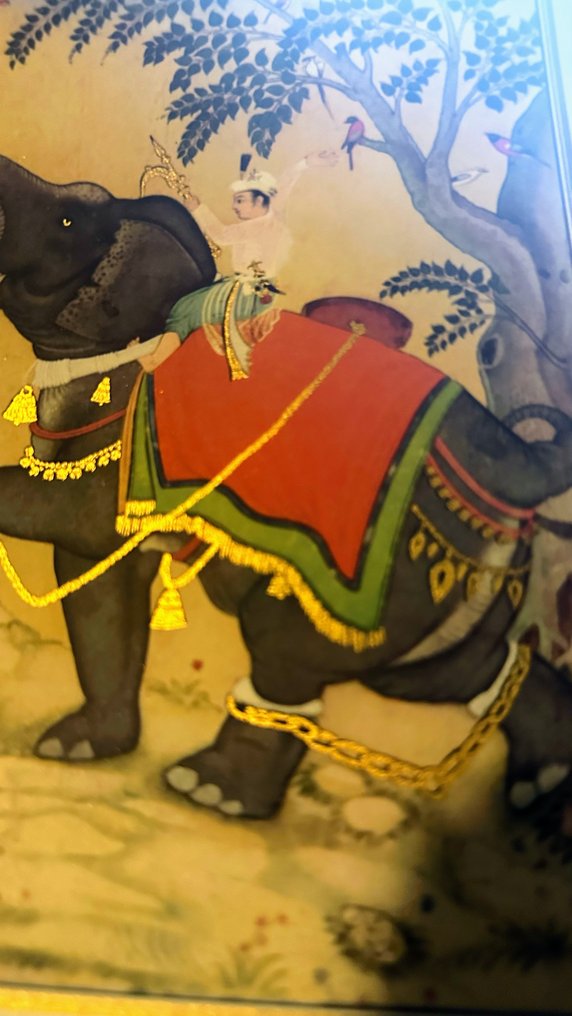 Intialainen miniatuurikirja – täydellinen 12 taulun sarja | DDR-museopainatus | Goldbronze | 24×17 - Paperi - Saksa - Mogul-aika 1500–1700-luvuilla. #4.3