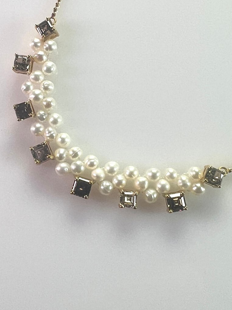 χωρίς τιμή ασφαλείας - Statement κολιέ - 14 καράτια Κίτρινο χρυσό -  18.31ct. tw. Διαμάντι (Φυσικού χρώματος) - Μαργαριτάρι - Fancy Brown VS-SI #1.0