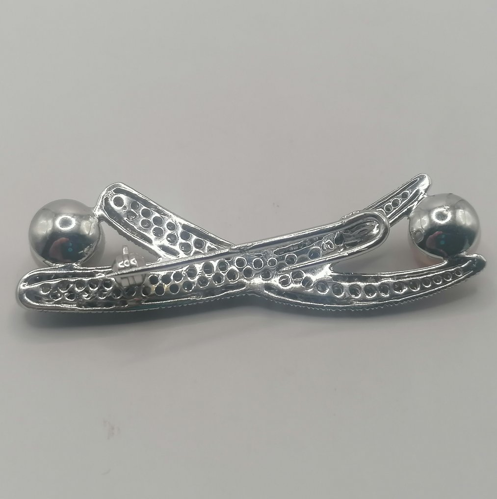 Καρφίτσα - 18 καράτια Λευκός χρυσός - 1.96ct. tw. Μαργαριτάρι - Διαμάντι #3.2