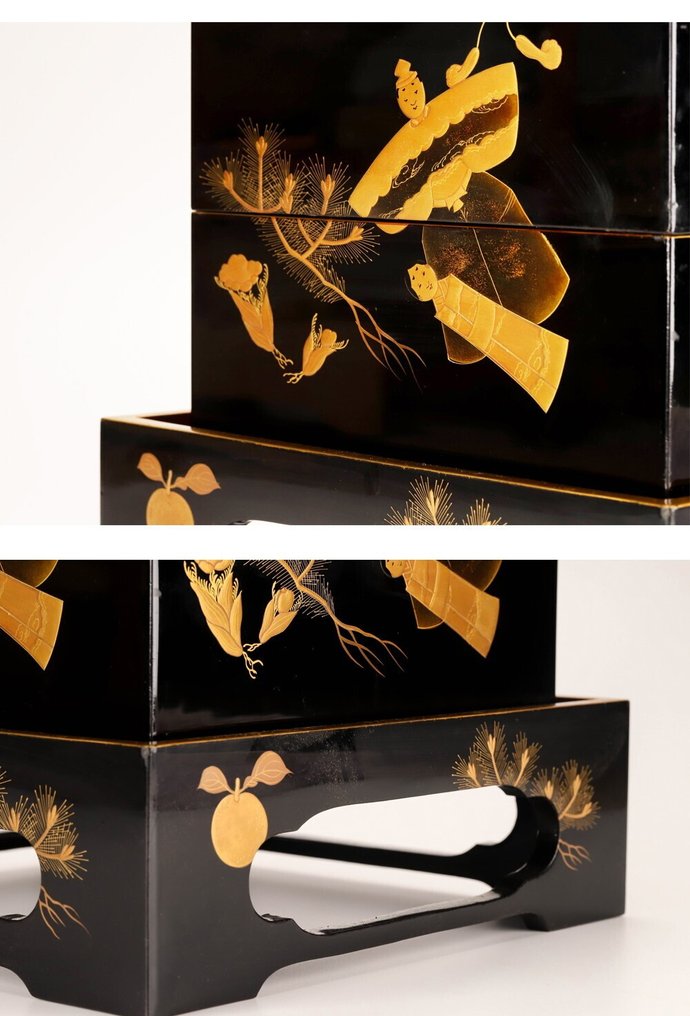 Wooden Lacquerware Five-Tiered Box and tray with Maki-e Design - Doboz - Fa - Jukabo #2.1