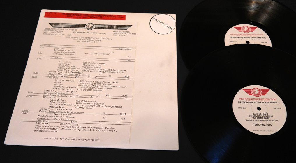 Various Artists/Bands in 1980's - The Continuous History Of Rock And Roll Show Show No. 8 – Garage Bands / A Rare Garage-Rock Era - 2xLP Album (double album) - 1st Pressing, Promo pressing - 1981 #3.2