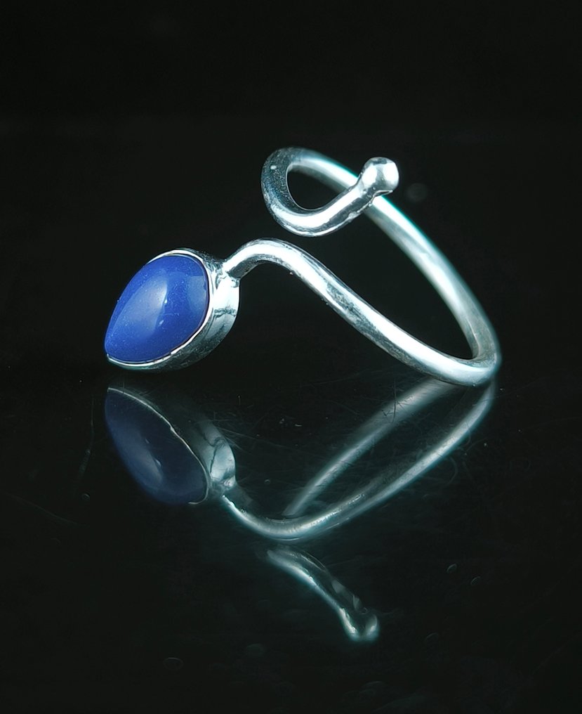 Lapislázuli Justérbart ring af ægte sølv - Højde: 24 mm - Bredde: 7 mm- 2.12 g - (1) #2.1