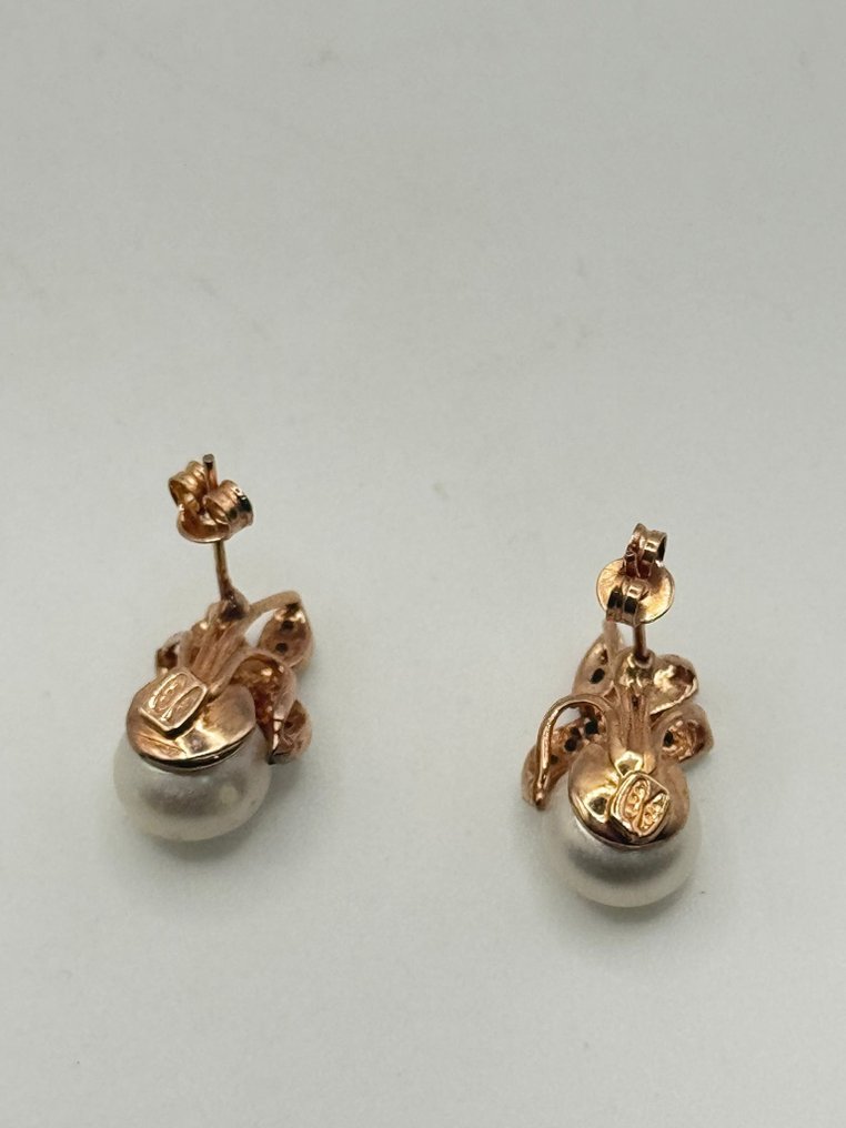 没有保留价 - 耳环 - 9 kt. 银, 玫瑰金 钻石 (天然)  - 珍珠 #4.3