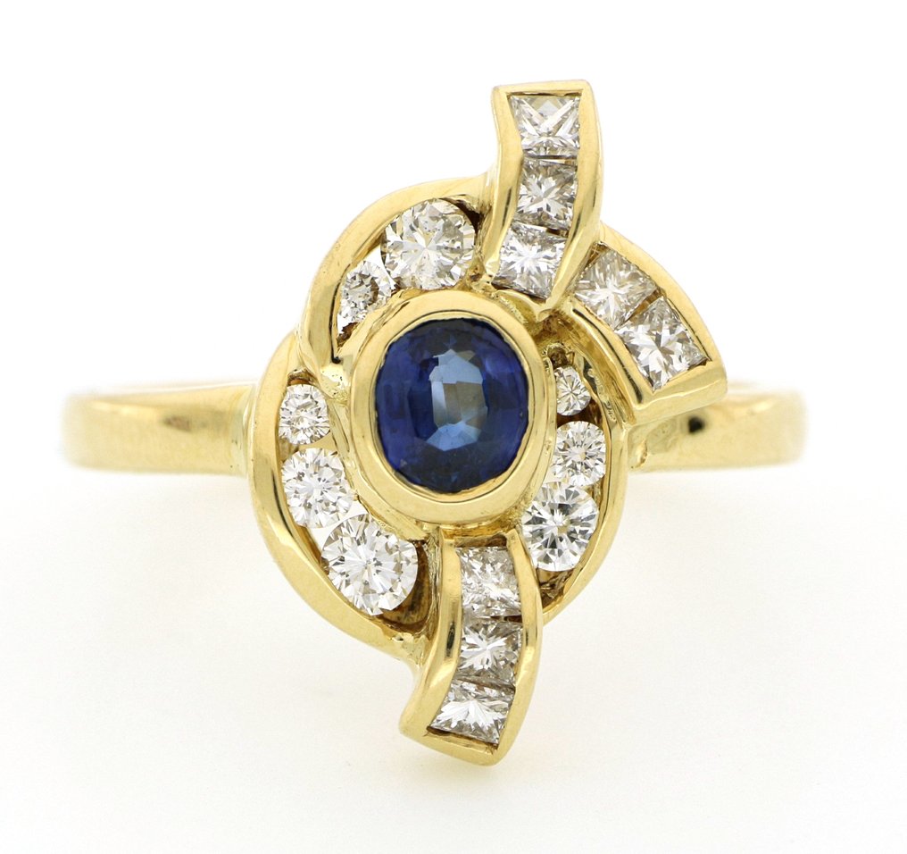 Zonder minimumprijs - Oorbellen - 18 karaat Geel goud -  0.80ct. tw. Diamant (Natuurlijk)  - Saffier #3.2