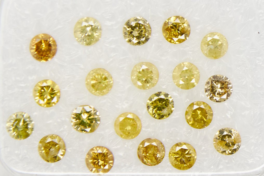 沒有保留價 - 20 pcs 鑽石 (經顏色處理) - 1.00 ct - 圓形 - I1, I2, I3 - Gem Report Antwerp (GRA) #1.0