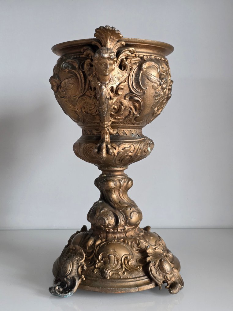 Duża ozdobna waza salonowa, neorokoko, brązowiony spelter, koniec XIX w. - Tazza - Zinklegering, gebronsd #3.2