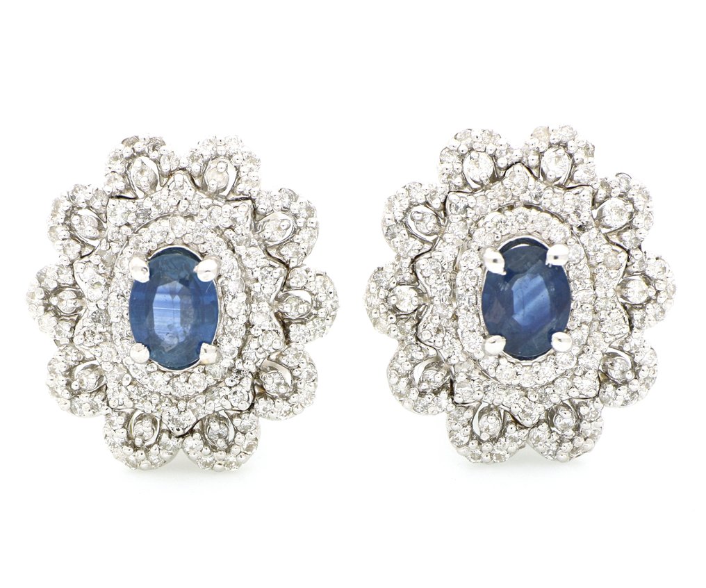 χωρίς τιμή ασφαλείας - Σκουλαρίκια - 18 καράτια Λευκός χρυσός - 2.20ct. tw. Διαμάντι (Φυσικό) - Ζαφείρι #3.2