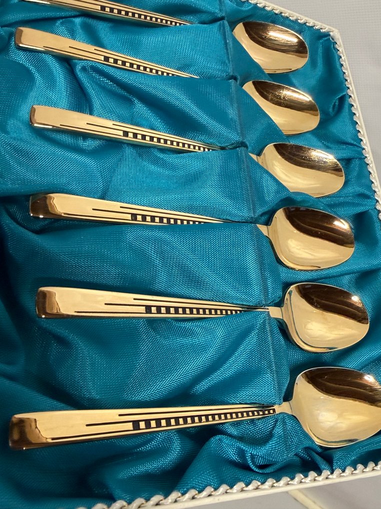 Koffielepel (6) - 'Skyscraper' goudgeplateerd - Verguld, Hard verguld, goud - Moka set - Hollywood #3.2