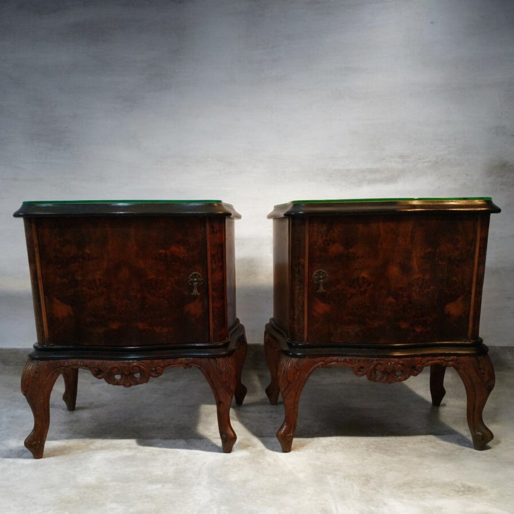 Table de chevet - Noyer, Ronce de noyer - Ensemble de 2 pièces #1.0