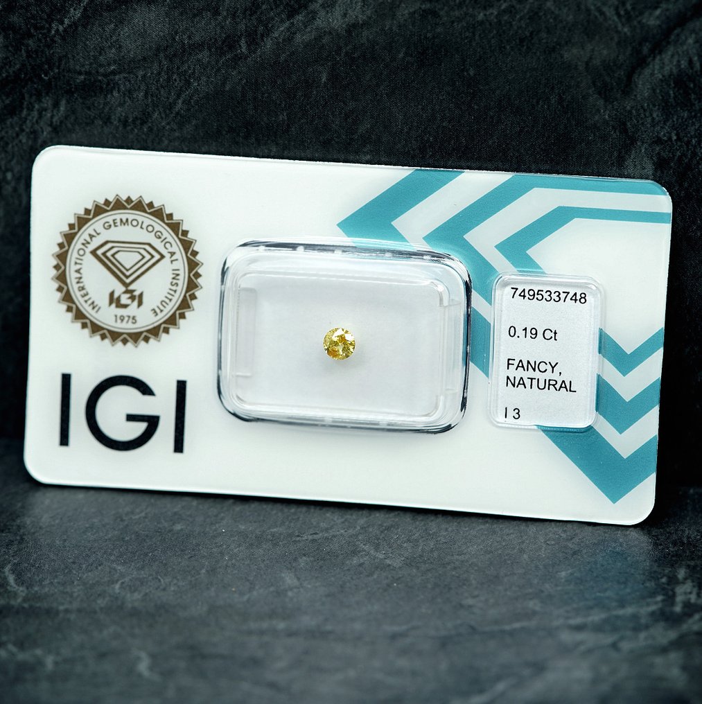 沒有保留價 - 1 pcs 鑽石  (天然彩色)  - 0.19 ct - 圓形 - Fancy intense 黃色 - I3 - 國際寶石學院（International Gemological Institute (IGI)） #4.3