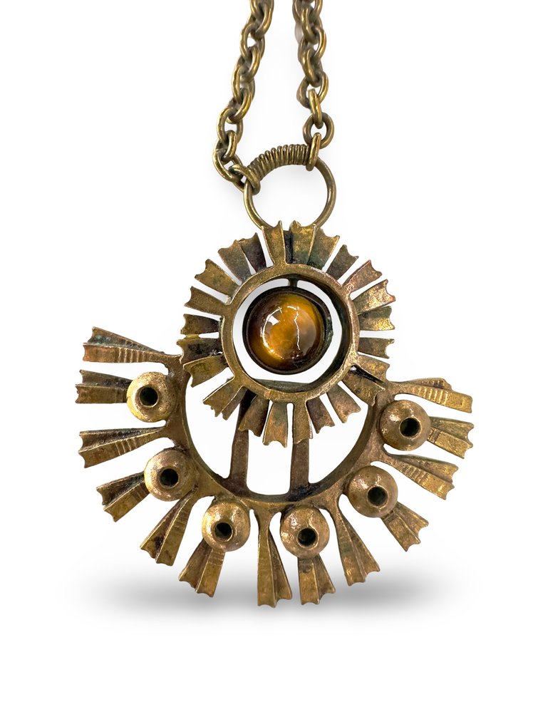 Pentti Sarpaneva - Occhio di gatto (crisoberillo) - Bronzo - Collana con ciondolo #4.3