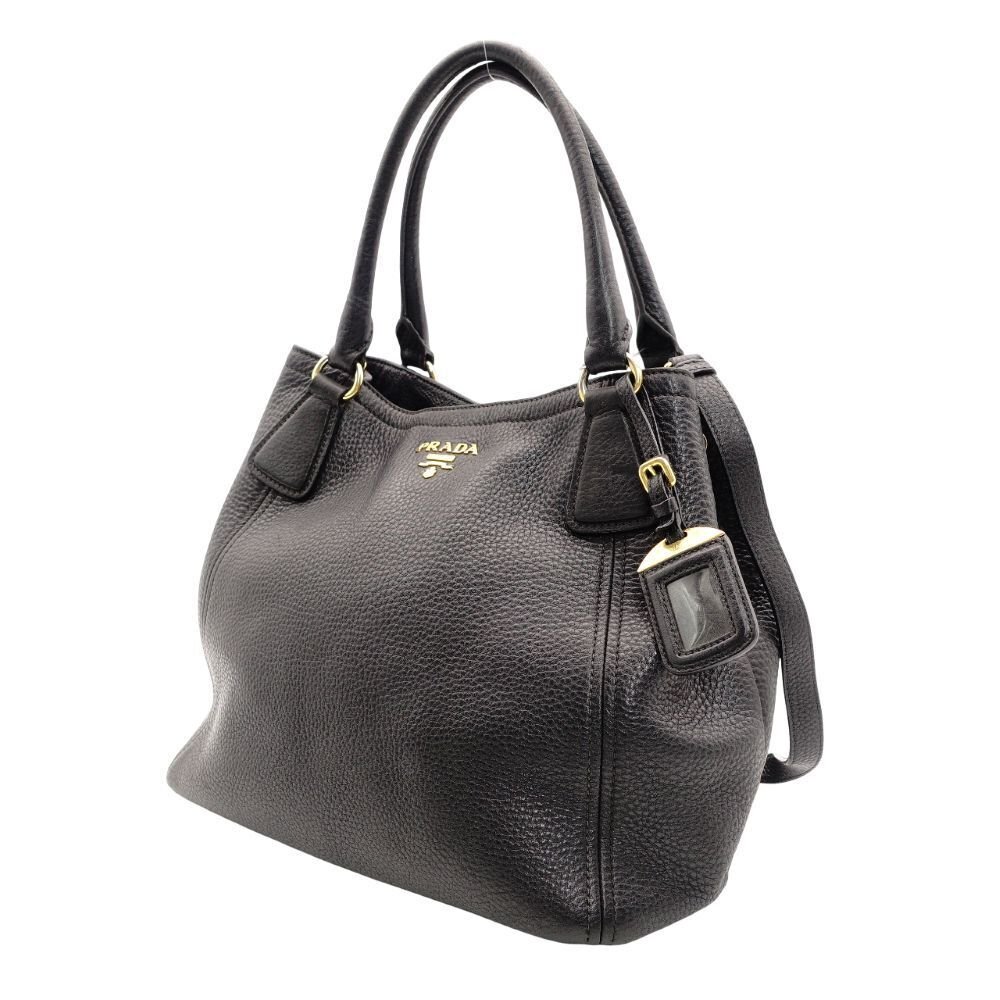 Prada - PRADA Vittorino Tote Bag Black Leather Black Gold Hardware 2-Way Shoulder - Shoulder bag #2.1