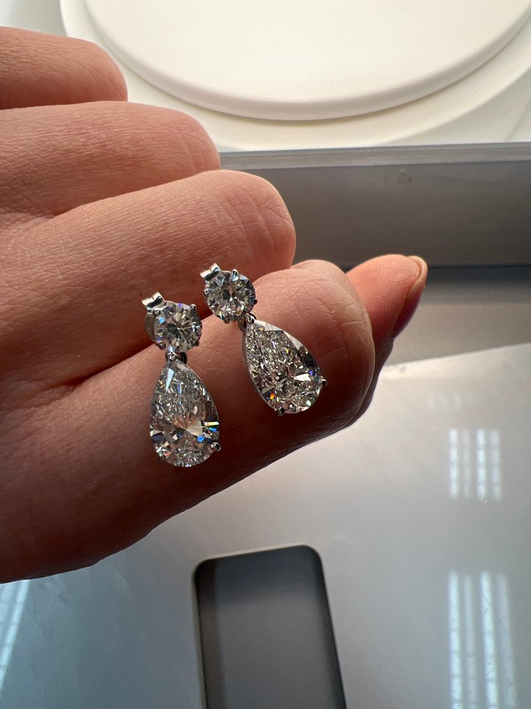 Korvakorut - 14 kt. Valkokulta - 5.02ct. tw. Timantti (Laboratoriossa kasvatettu) - Timantti #3.2