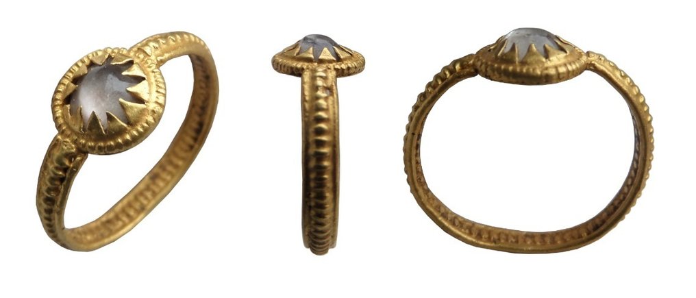 Medieval Ouro anel com cabochon de cristal de rocha #2.1