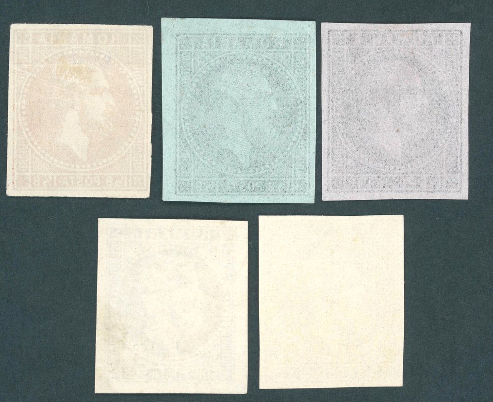 Roménia 1870 - Lote com 5 provas oficiais não cortadas em cores diferentes. - Rumänien - Probedrucke #1.0