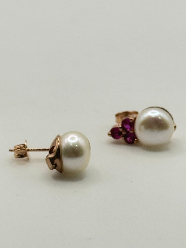 χωρίς τιμή ασφαλείας - Σκουλαρίκια - 9 kt. Ασημί, Ροζ χρυσό Ρουμπίνι - Μαργαριτάρι #2.1