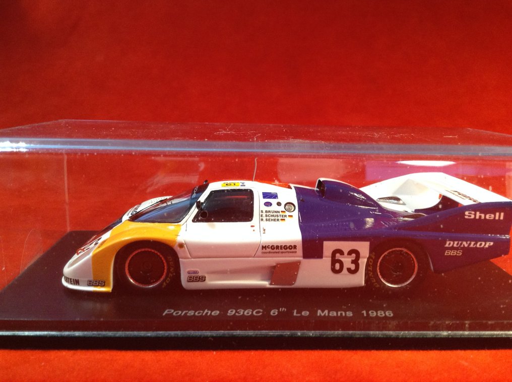 Spark 1:43 - Machetă mașină de curse - ref. #S4434 Porsche 936C GrC1 Team Schuster 6° Le Mans 1986 #63 Brunn/Schuster/Seher - Calitate excelentă - ediție limitată - dificil de găsit astăzi. #1.0