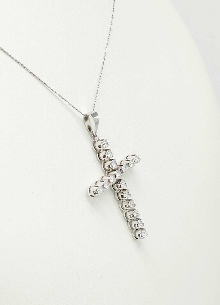 项链 - 18K包金 白金 钻石 (天然) #1.0