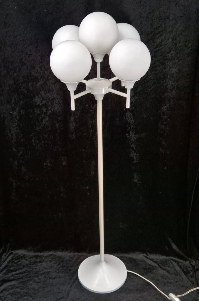 落地灯 - 金属, 玻璃 - Sputnik 落地灯 – 五臂 – 金属和乳白玻璃，1960年代复古风 #1.0