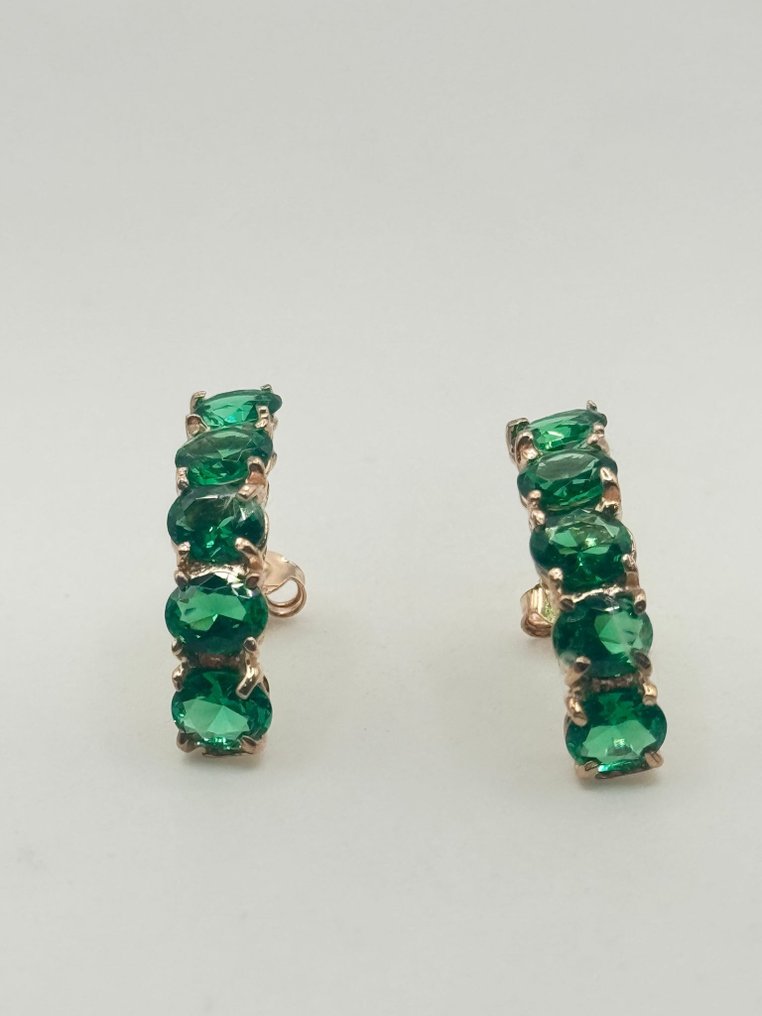 Sem preço de reserva - Brincos - 9 kt. Prata, Ouro rosa Esmeralda #1.0