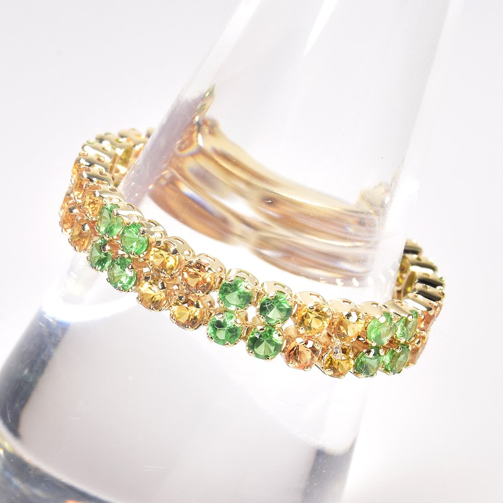 Sans prix de réserve - Bague - 14 carats Or jaune -  1.65ct. tw. Tsavorite - Saphir - Certificat GFCO #2.1