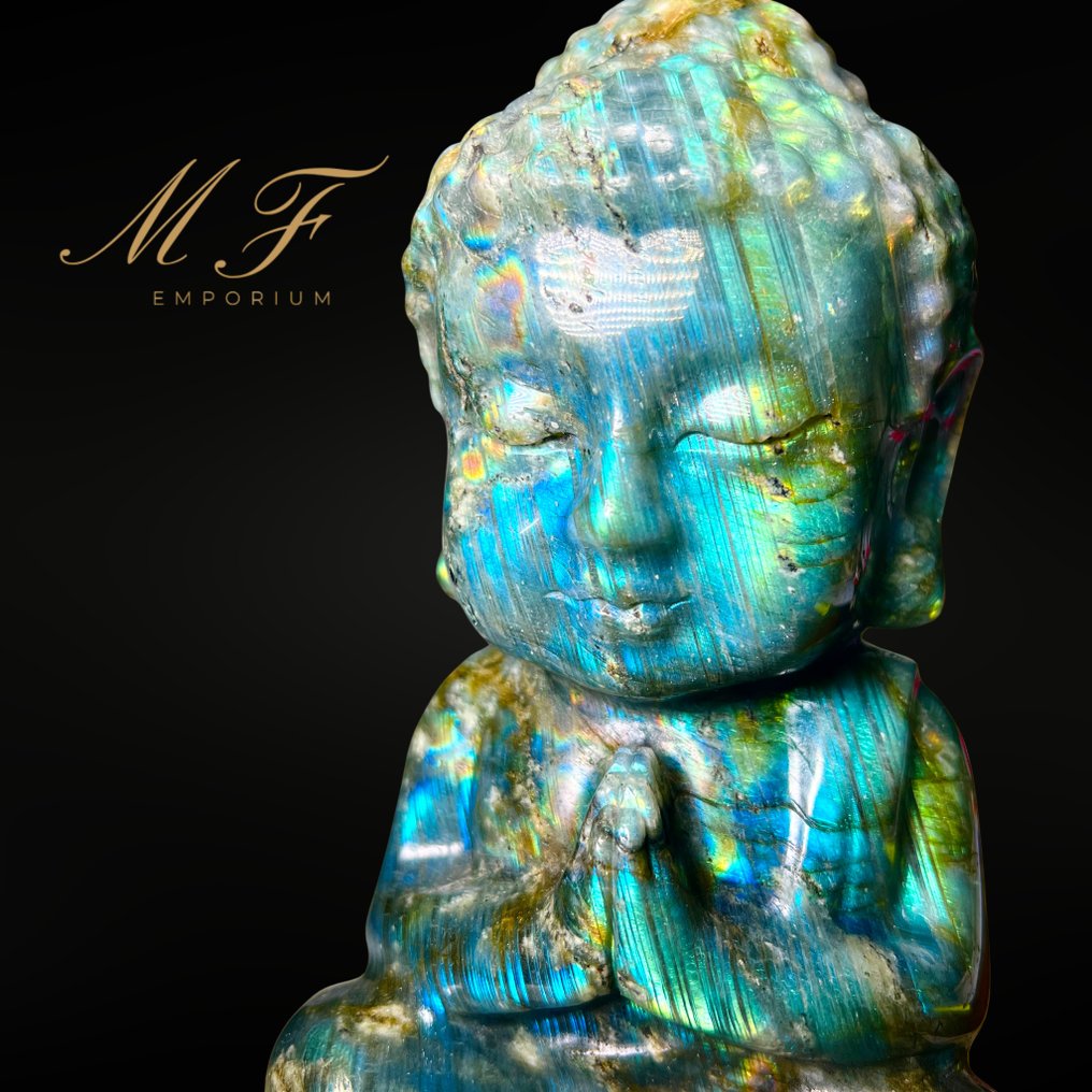 Premium - XXL Labradorite Buddha Carving - Height: 200 mm - Width: 100 mm- 1850 g - (1) #1.0