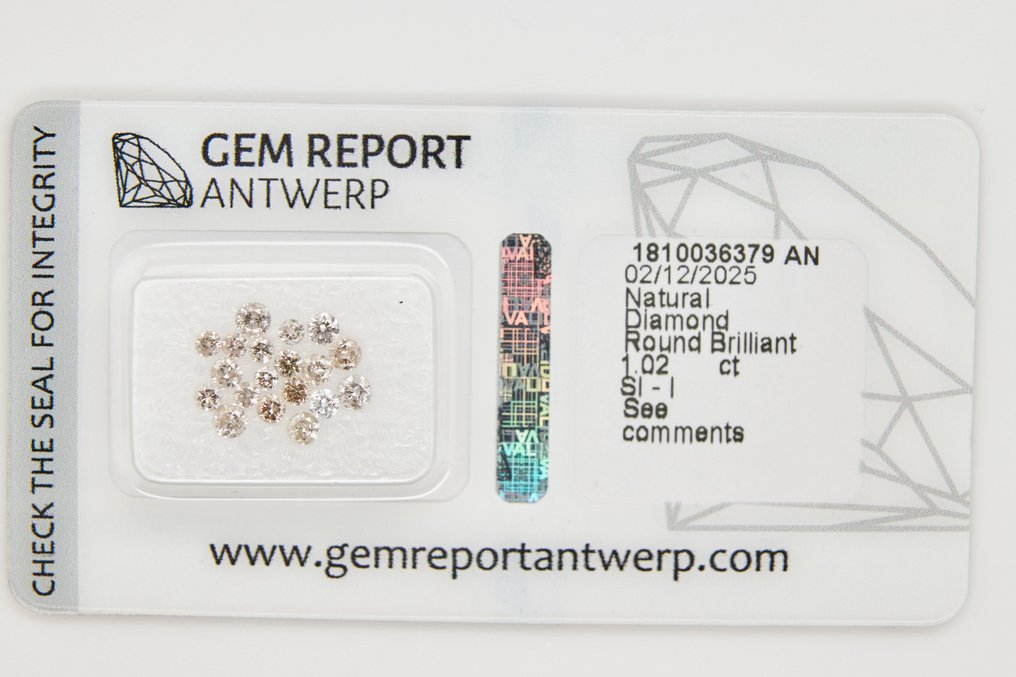 Nincs minimálár - 71 pcs Gyémánt (Természetes) - 1.02 ct - Kerek - SI1, SI2, I1, I2, I3 - Gem Report Antwerpen (GRA) #1.0