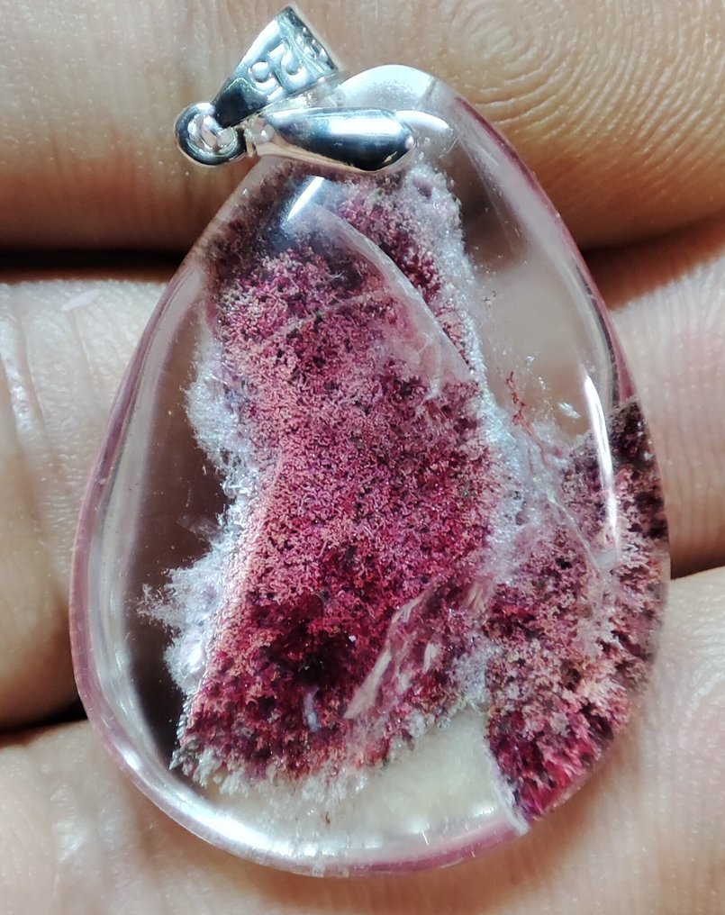 Nagyon gyönyörű ritka fantom kvarc kristály medál 925-ös ezüst kapoccsal, ingyenes szállítással - Függő #4.3