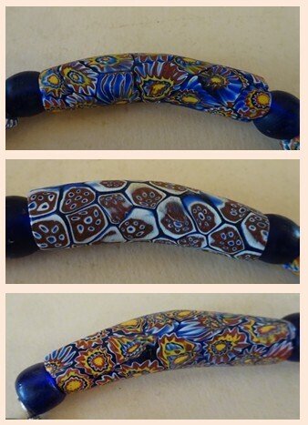 Collier of 7 very large elbow beads from Murano, type Millefiori / Mosaic, circa 1900, Ghana #1.0