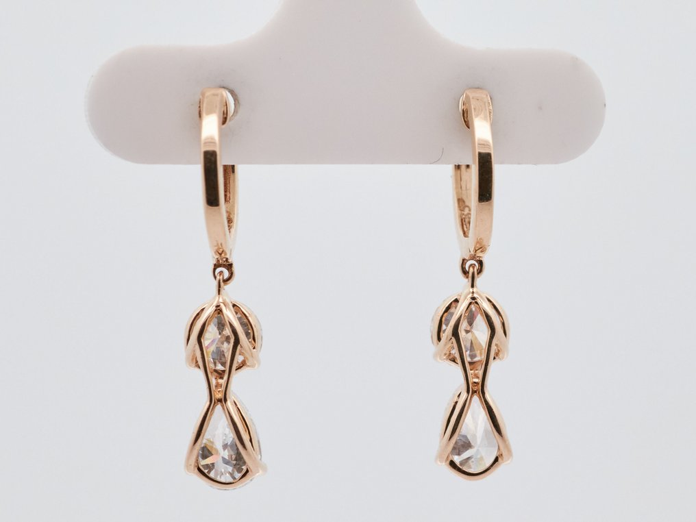 Zonder minimumprijs - Oorbellen - 14 karaat Geel goud -  2.20ct. tw. Diamant (Lab-grown) #3.2