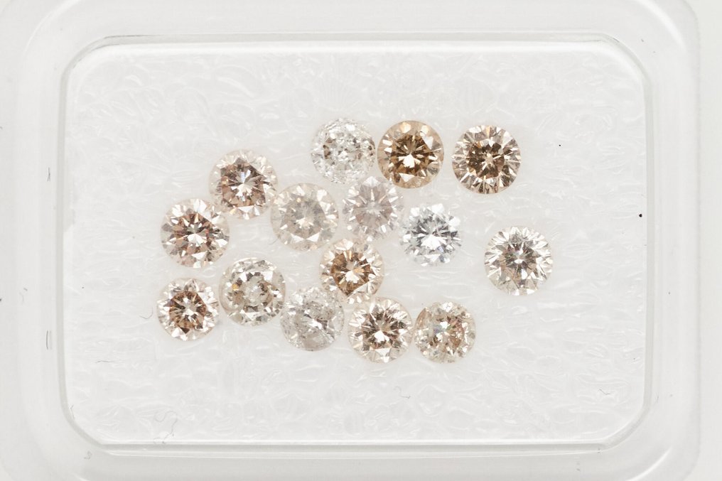 Utan reservationspris - 15 pcs Diamant (Natural) - 1.07 ct - Rund - SI1, SI2, I1, I2, I3 - Gem Report Antwerpen (GRA) #2.1