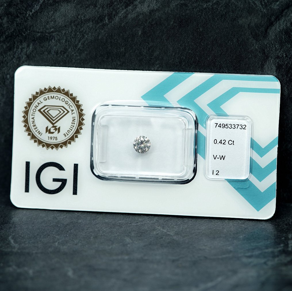 没有保留价 - 1 pcs 钻石  (天然色彩的)  - 0.42 ct - 圆形 - Light 稍帶灰色的 黄色 - I2 内含二级 - 国际宝石研究院（IGI） #4.3