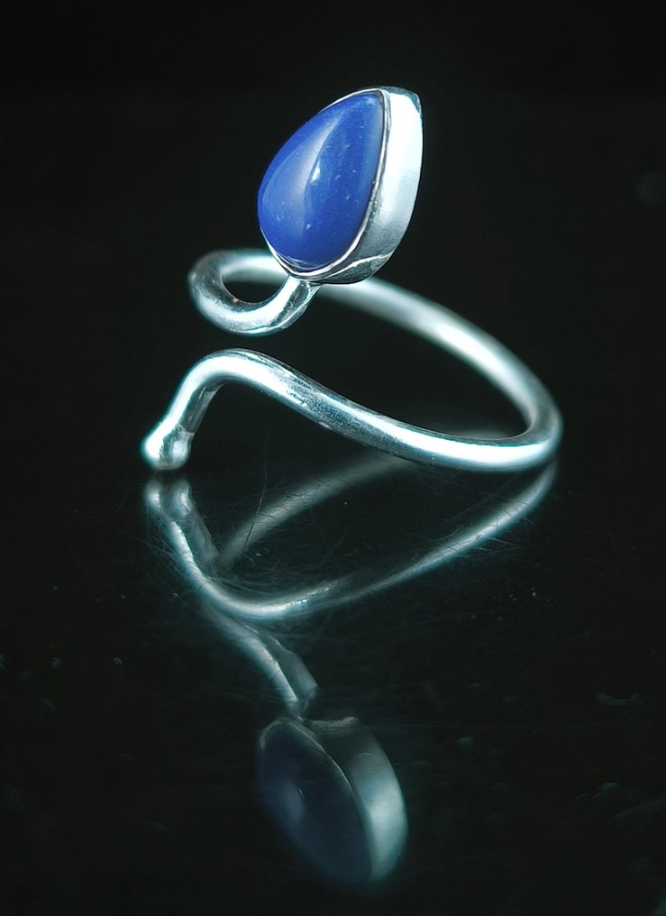 Lapislázuli Justérbart ring af ægte sølv - Højde: 24 mm - Bredde: 7 mm- 2.12 g - (1) #3.2