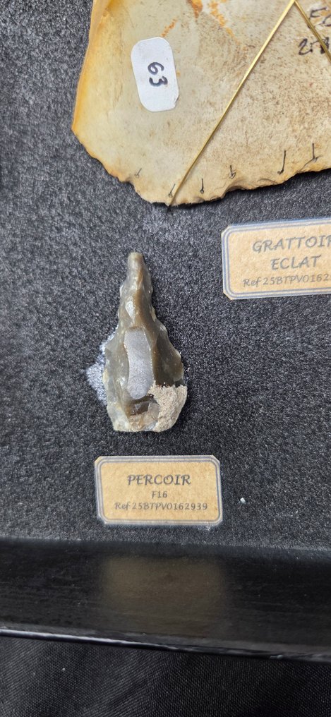 Neolithic Neolithiques tools from France  and bison fossilized bone incide wood glass farm - 60 cm #4.3