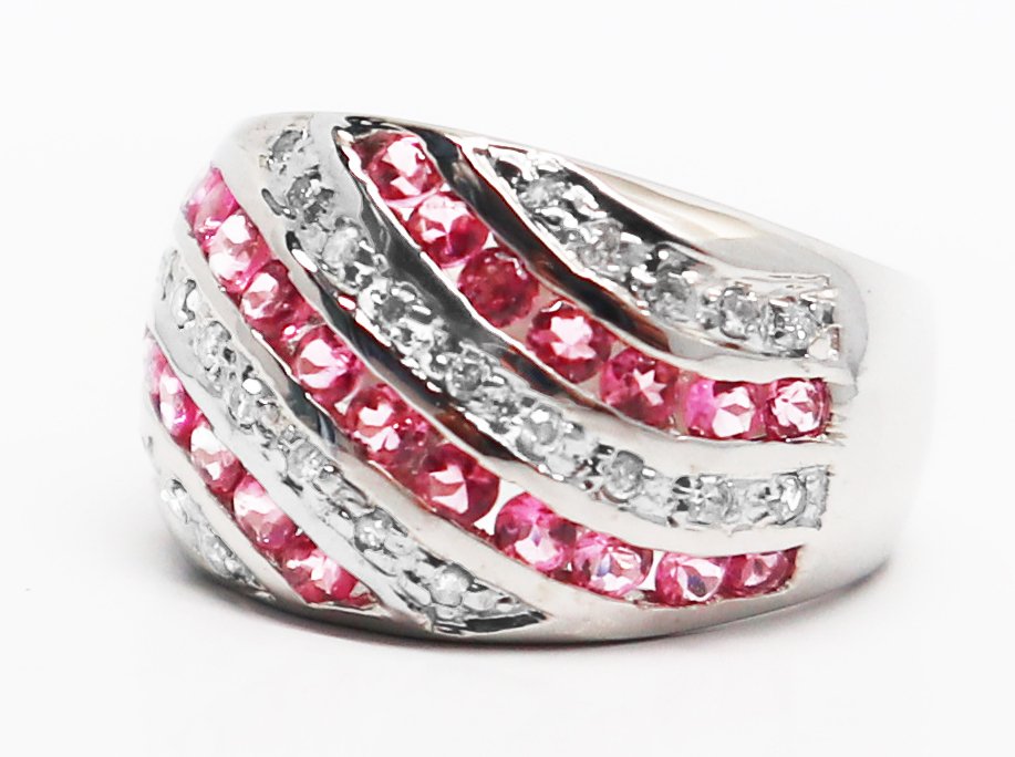 Bague - 14 carats Or blanc Tourmaline - Diamant #1.0