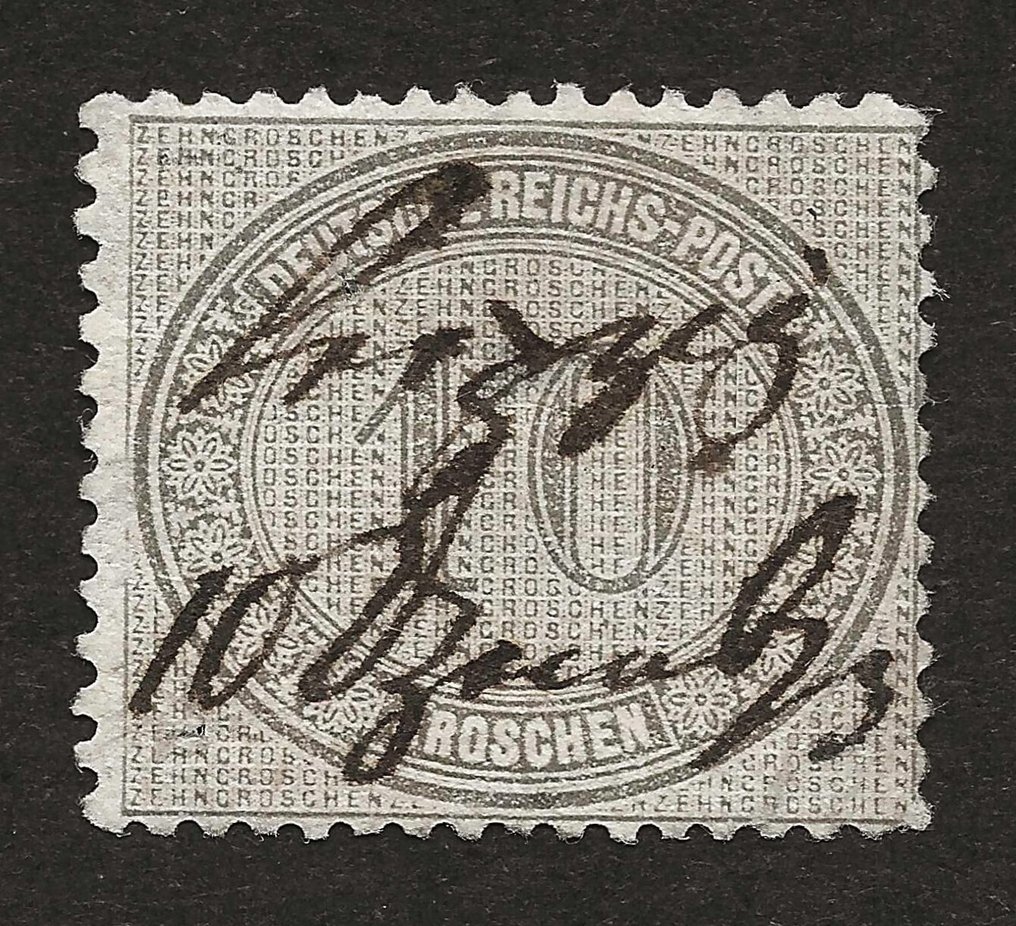 Γερμανική Αυτοκρατορία 1872 - 10 γρόσια γκρί-καφέ με αποτίμηση με το σύστημα Federzug - ελέγχθηκε από Flemming BPP. - Michel 12 #1.0