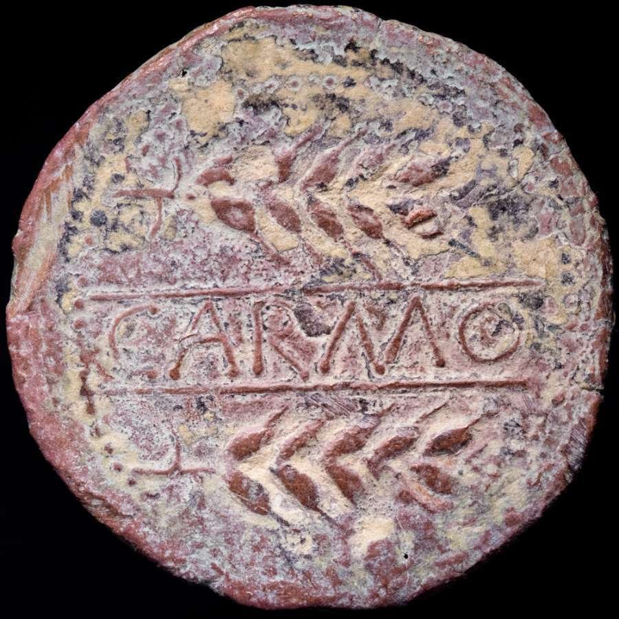 Hispania, Carmo. Anonymous. As minted in (actual Carmona, Sevilla. 125-80 BC. CARMO between two spikes to the right.  (No reserve price) #1.0