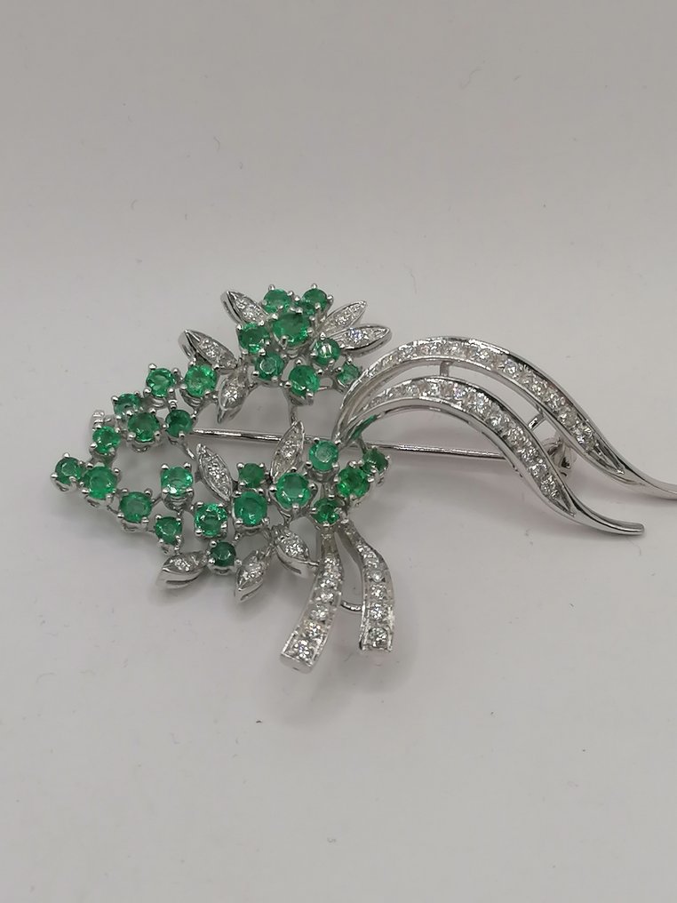 Brosche - 18 kt Weißgold Smaragd - Diamant #4.3