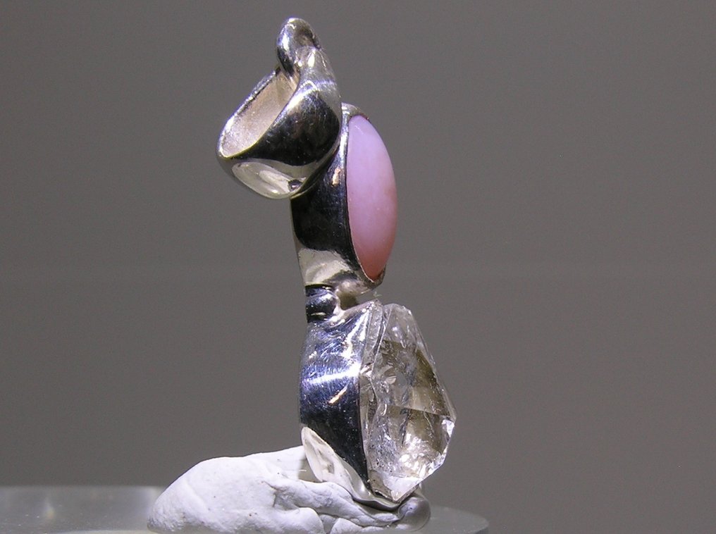 Herkimer Diamond & Pink Opal Pendant - Height: 34 mm - Width: 9 mm- 2.89 g - (1) #3.2